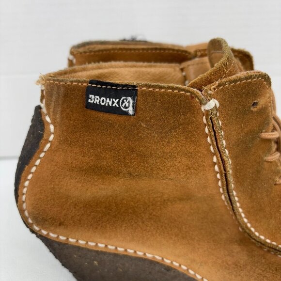 Bronx Ankle Boots Wedge Heel Size EU 38 Brown Suede Leather Lace Up Bootie - Picture 7 of 12